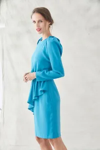 vestido corto azul con peplum asimetrico