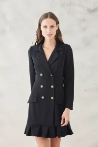 vestido corto esmoquin negro manga larga con seis botones dorados