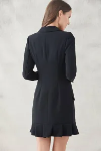 vestido corto esmoquin negro manga larga con seis botones dorados