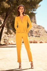 mono largo pitillo moztaza peplum manga larga escote pico