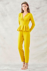mono largo pitillo moztaza peplum manga larga escote pico