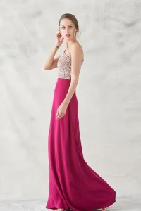 vestido largo frambuesa con lentejuelas escote asimetrico anne