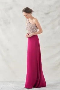 vestido largo frambuesa con lentejuelas escote asimetrico anne