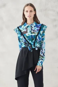 blusa manga larga crepe devore estampado flores abotonadura y