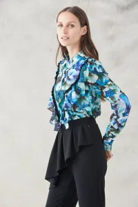 blusa manga larga crepe devore estampado flores abotonadura y