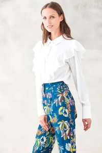 blusa manga larga crepe devore blanca abotonadura y lazada