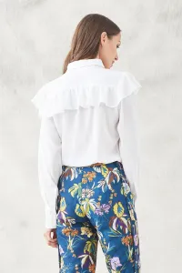 blusa manga larga crepe devore blanca abotonadura y lazada