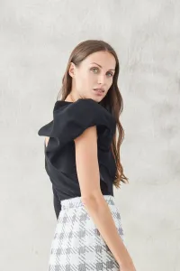 top crepe negro manga abullonada y manga larga