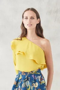 top asimetrico con volante mostaza marie