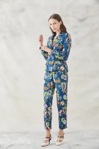 traje chaqueta americana pantalon pitillo estampado con flores de