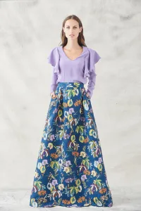 falda larga armada estampada deflores en tejido jacquard