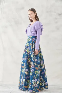 falda larga armada estampada deflores en tejido jacquard
