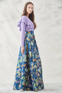 falda larga armada estampada deflores en tejido jacquard