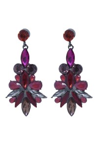 Pendientes piedras facetadas rosas y rojas brillantes para fiesta