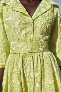 Vestido largo camisero en tejido brocado lima para invitada a