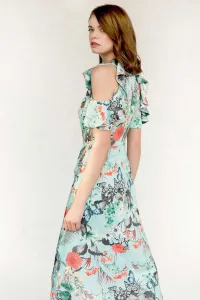vestido largo estampado mariposas hombros descubiertos