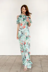 vestido largo estampado mariposas hombros descubiertos
