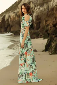 vestido largo estampado mariposas hombros descubiertos