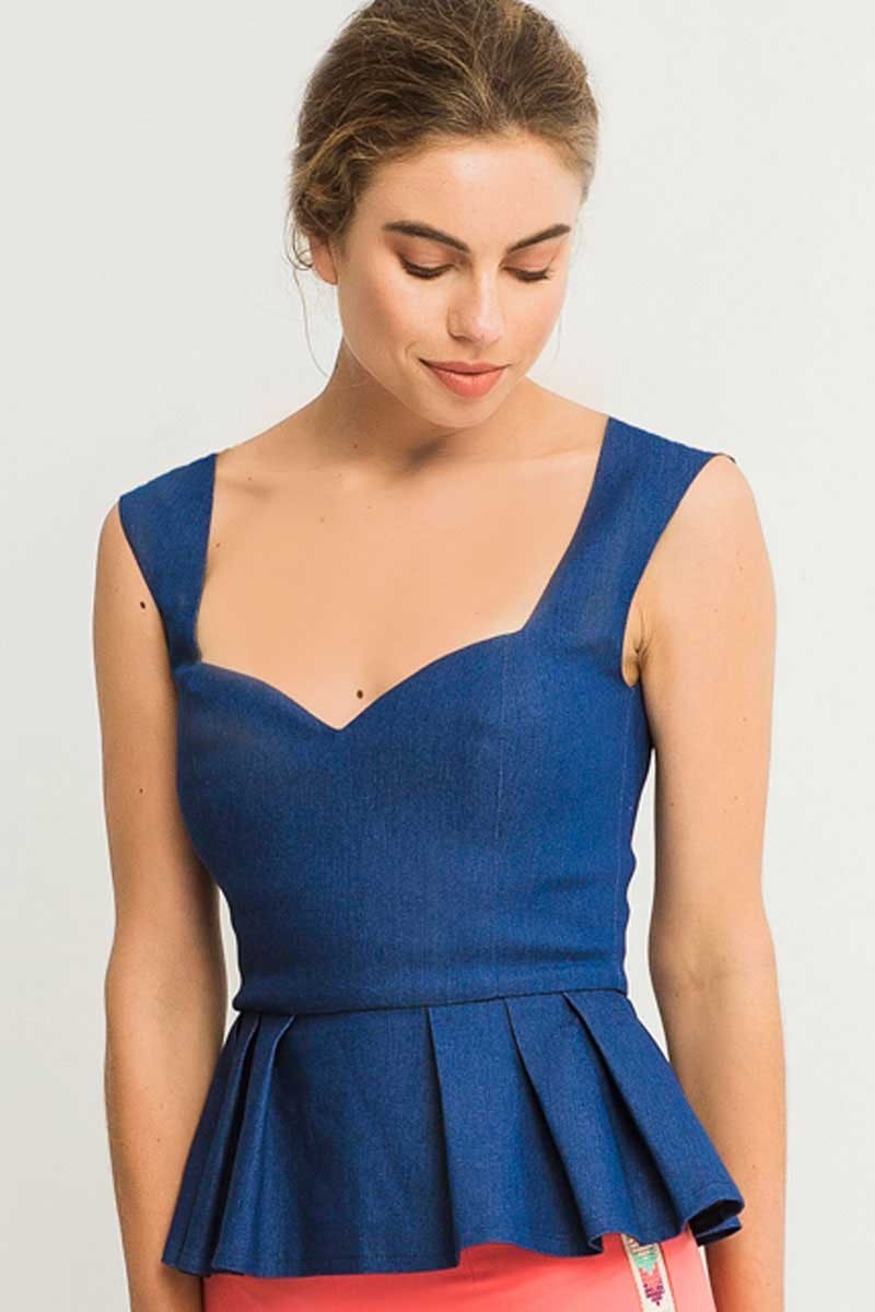 Top Tirantes Peplum Vaquero Jaspe