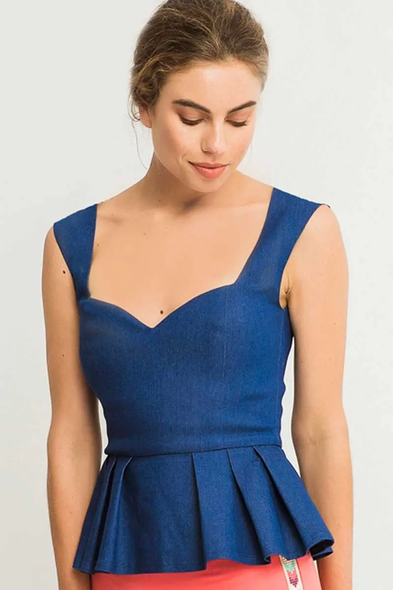 Top tirantes escote corazon peplum vaquero