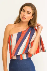 Top escote asimetrico lazada hombro crepe rayas colores