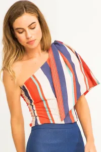 Top escote asimetrico lazada hombro crepe rayas colores