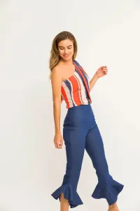 Top escote asimetrico lazada hombro crepe rayas colores