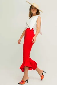 Pantalon estrecho crepe rojo volante