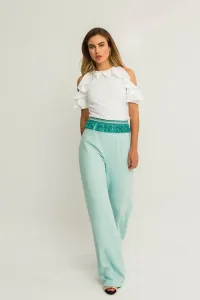 pantalon palazzo crepe azul flecos pasamaneria