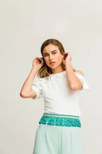 pantalon palazzo crepe azul flecos pasamaneria