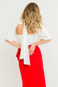 Falda larga crepe rojo midi asimetrica volantes cruzada cenida