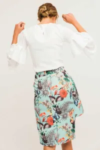 Falda corta otoman mariposas flores corte recto volante peplum