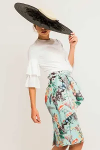 Falda corta otoman mariposas flores corte recto volante peplum
