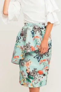 Falda corta otoman mariposas flores corte recto volante peplum