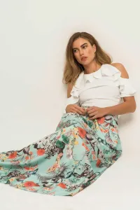 Falda larga fluida vuelo azul claro estampada mariposas flores