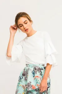 Blusa Blanca Crepe Manga Francesa Volantes Espalda Cerrada