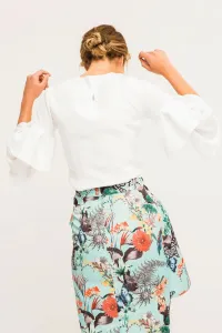 Blusa Blanca Crepe Manga Francesa Volantes Espalda Cerrada