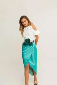 Blusa Blanca Crepe Volantes Manga Corta Hombros Descubiertos