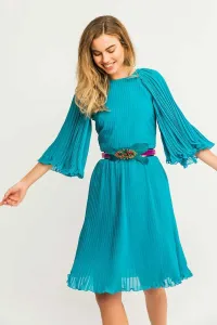 Vestido corto gasa plisada verde azulado manga ranglan lazada