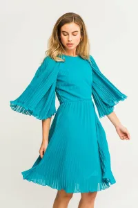 Vestido corto gasa plisada verde azulado manga ranglan lazada