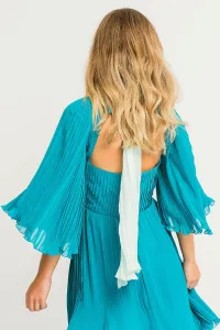 Vestido corto gasa plisada verde azulado manga ranglan lazada