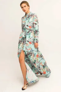 Vestido Largo Camisero Crepe saten estampado Mariposas Flores