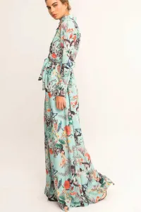 Vestido Largo Camisero Crepe saten estampado Mariposas Flores