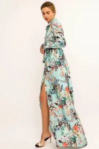 Vestido Largo Camisero Crepe saten estampado Mariposas Flores