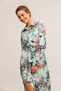 Vestido Largo Camisero Crepe saten estampado Mariposas Flores