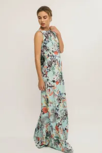 Vestido Largo Crepe Vuelo Mariposas Flores Lazada Espalda Sin Manga