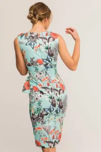 Vestido Corto Peplum Otoman Mariposas Flores Azul claro Sin Mangas