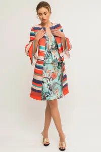 Vestido Corto Peplum Otoman Mariposas Flores Azul claro Sin Mangas