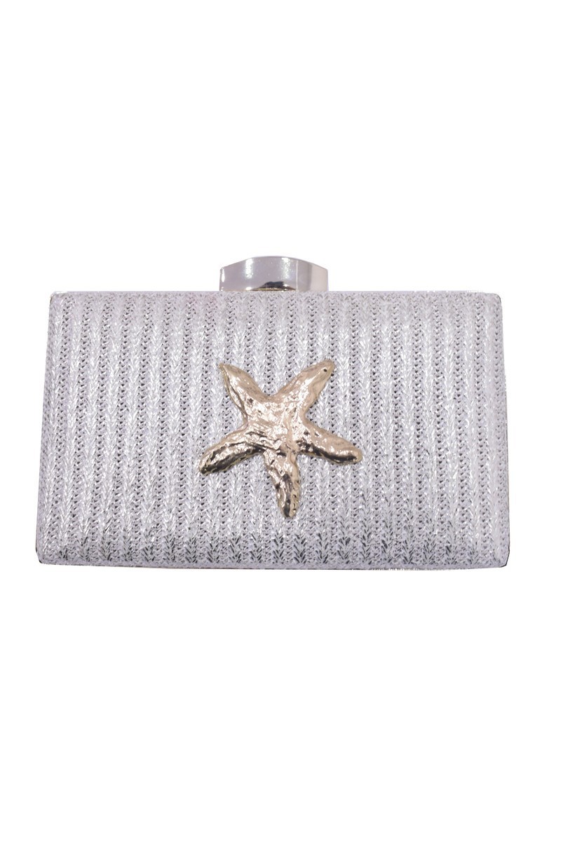 Clutch de Rafia Metalizada con Estrella de Mar Dorada