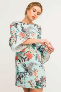 Vestido corto azul claro mariposas flores otoman volantes mangas